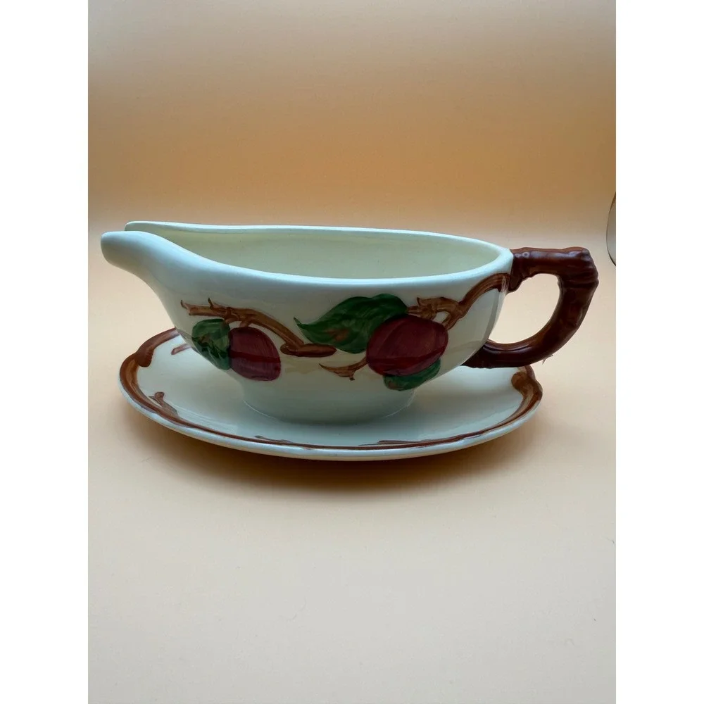 Franciscan Apple Gravy Boat with Attached Underplate Earthenware Made in USA